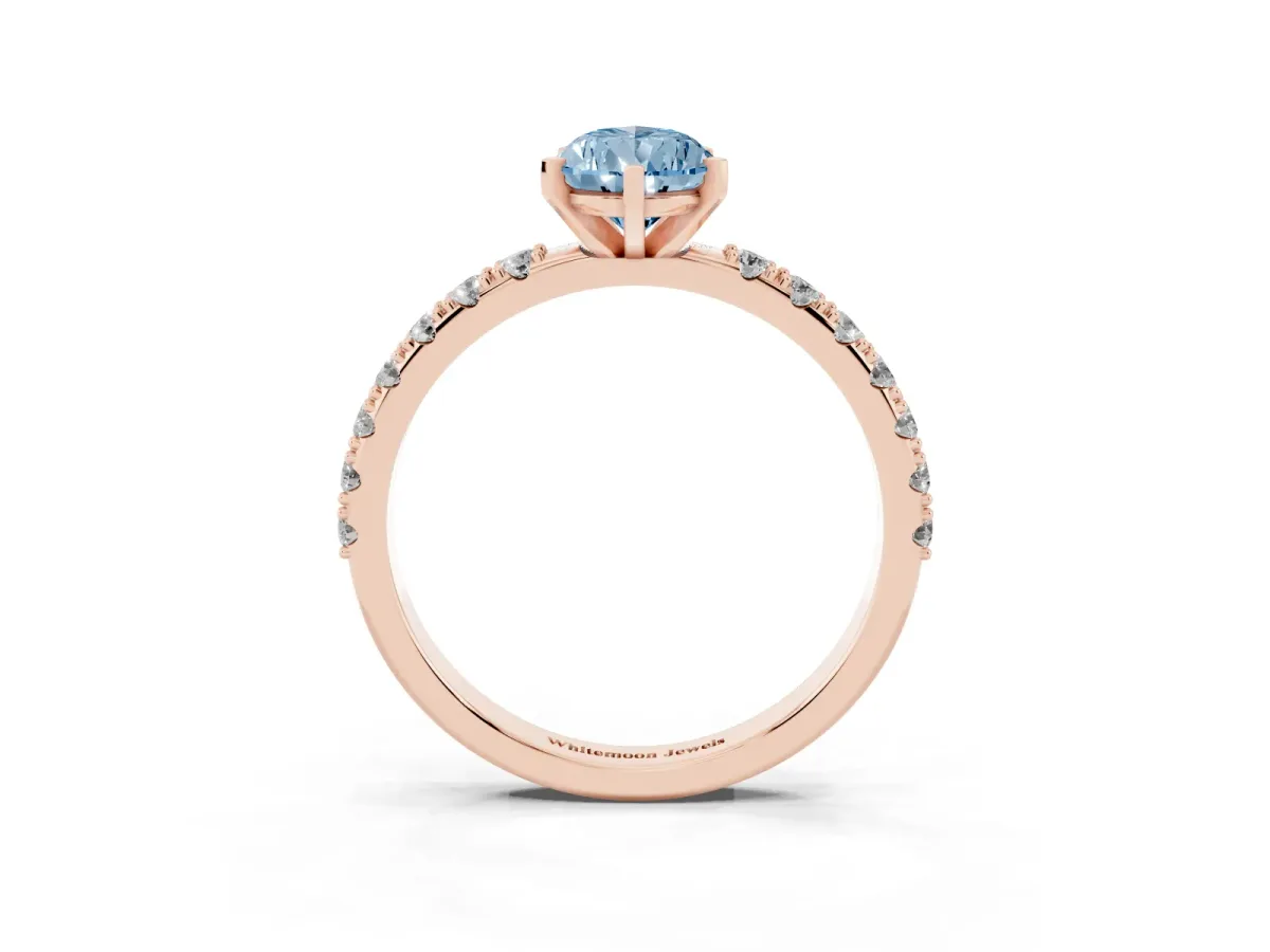 Fancy Blue Pear Cut Diamond Solitaire Pavé Band with Four-Prong Setting Rose gold