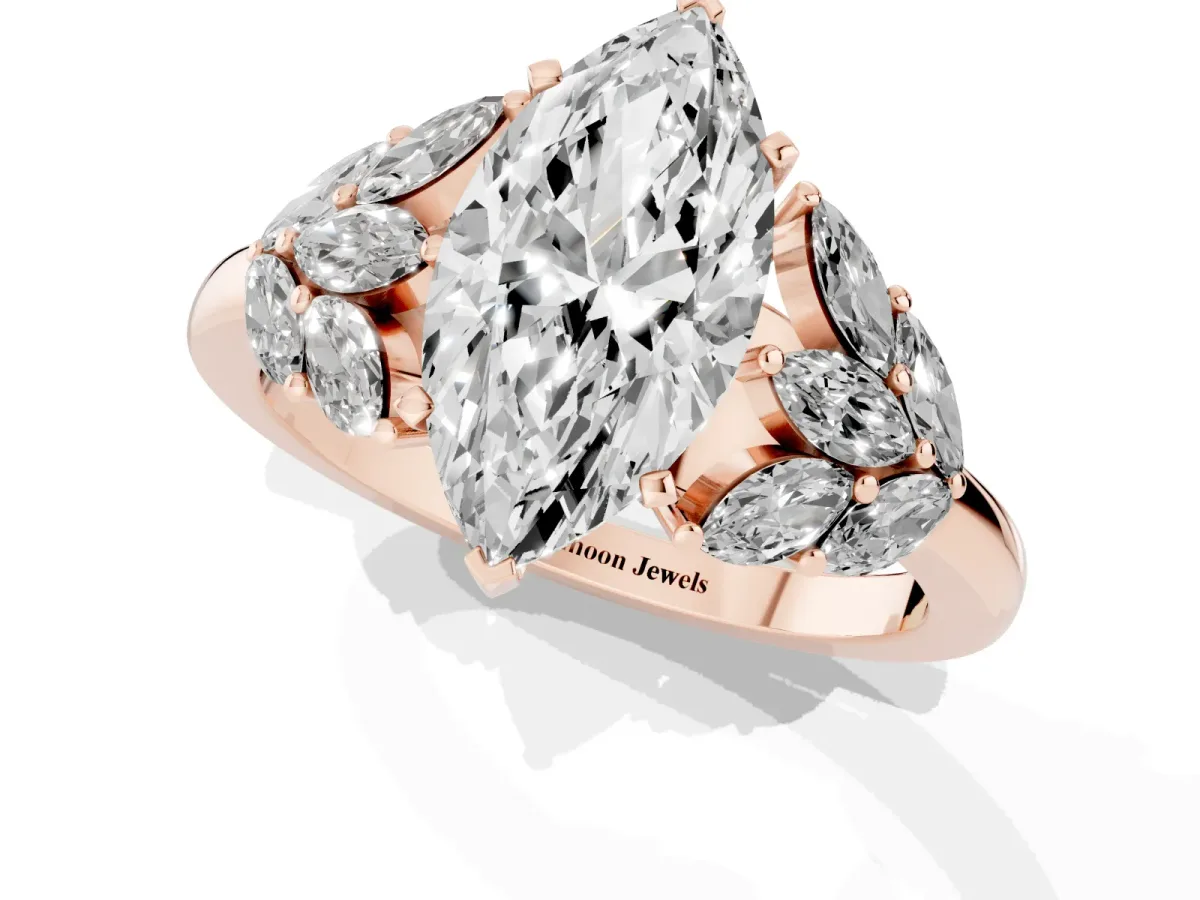 Marquise Cut Diamond Cluster Leaf Design Ring with Prong Setting Rose gold