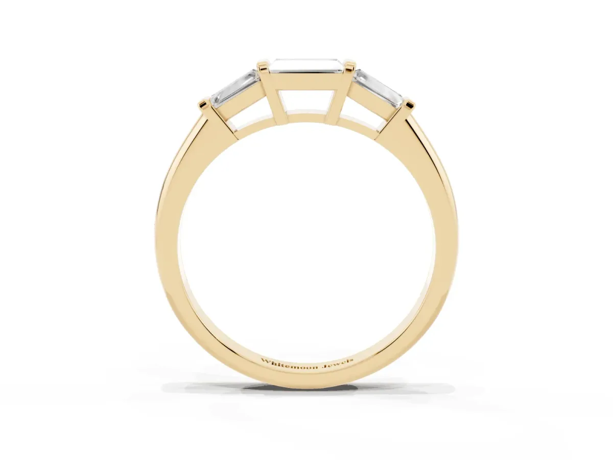 Three-Stone Baguette Cut Channel Set Diamond Band Yellow gold