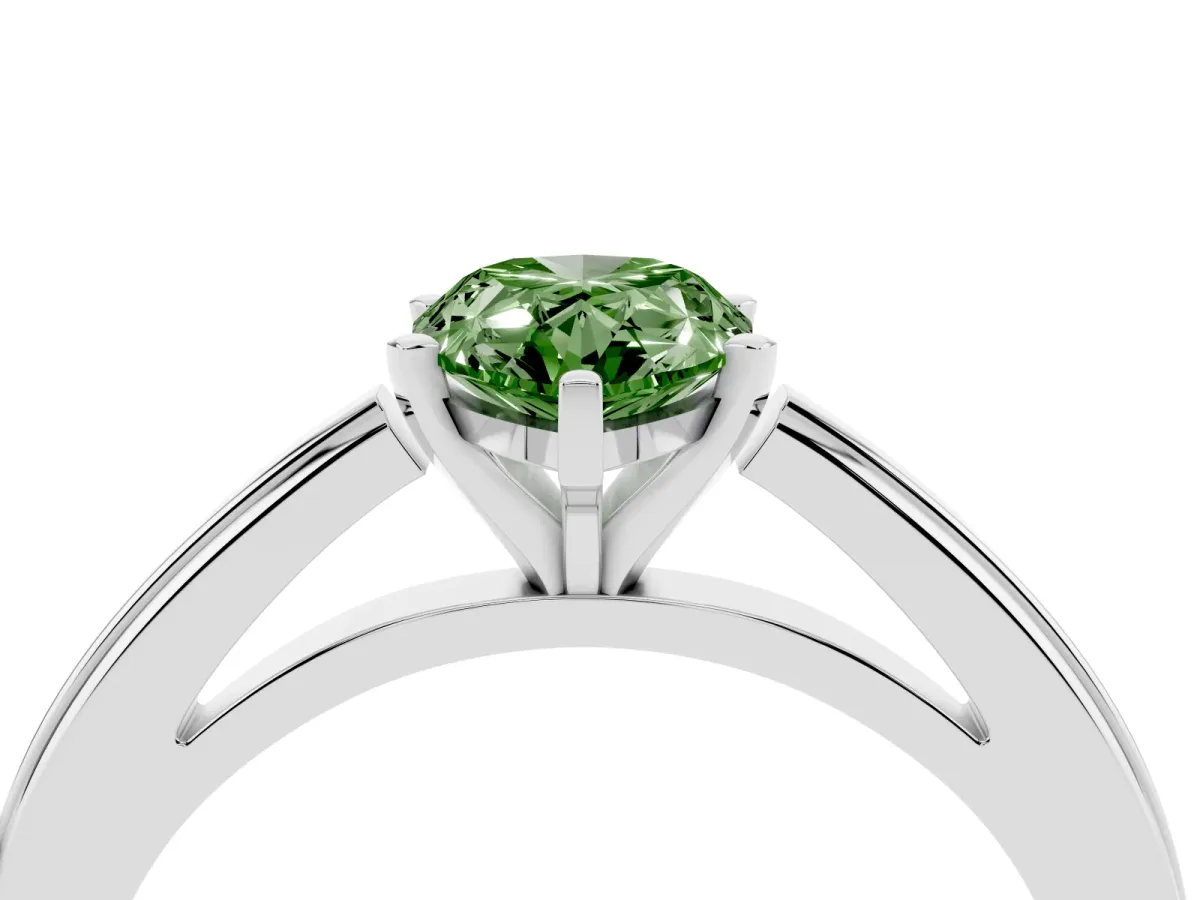 Fancy Green Pear Cut Solitaire Diamond Ring with Four-Prong Setting and Classic Band Silver