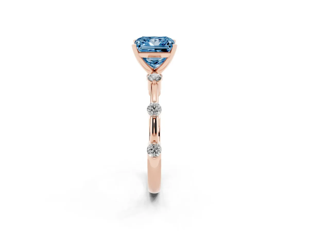 Fancy Blue Princess Cut Solitaire Diamond Ring with Bezel Set Side Stones and Prong Setting Rose gold
