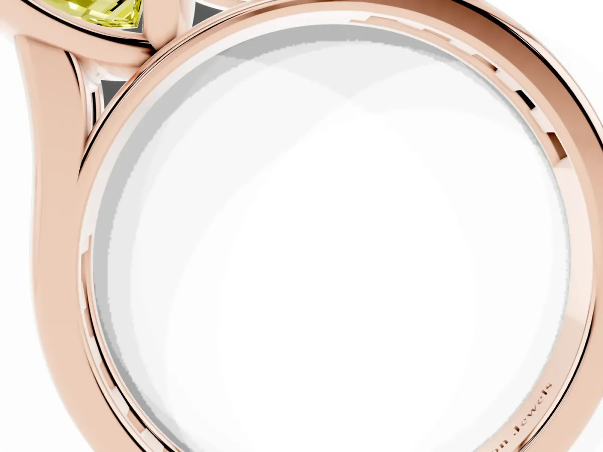 Fancy Yellow Emerald Cut Solitaire Bezel-Set Diamond Ring with Channel-Set Band Rose gold