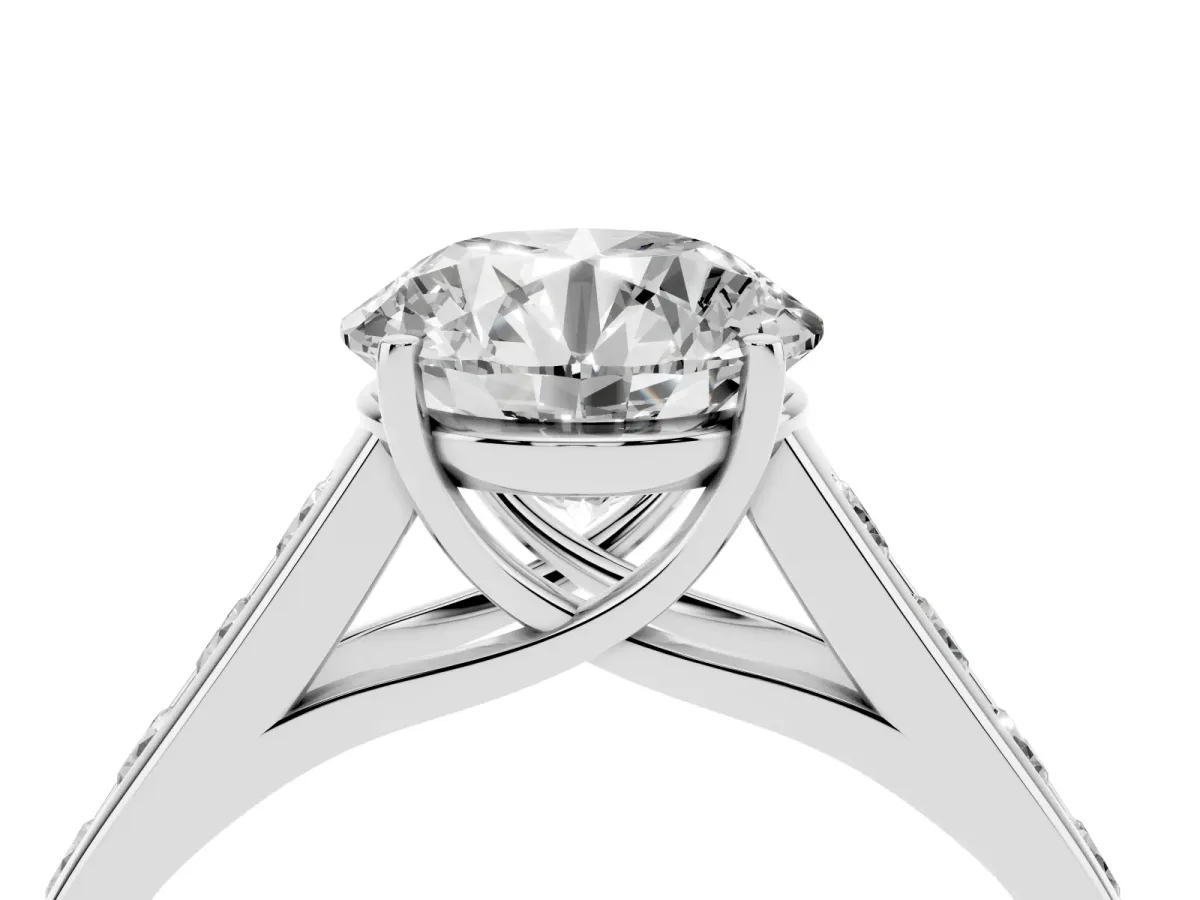 Round Cut Brilliant Channel-Set Solitaire Ring with Four-Prong Setting Platinum