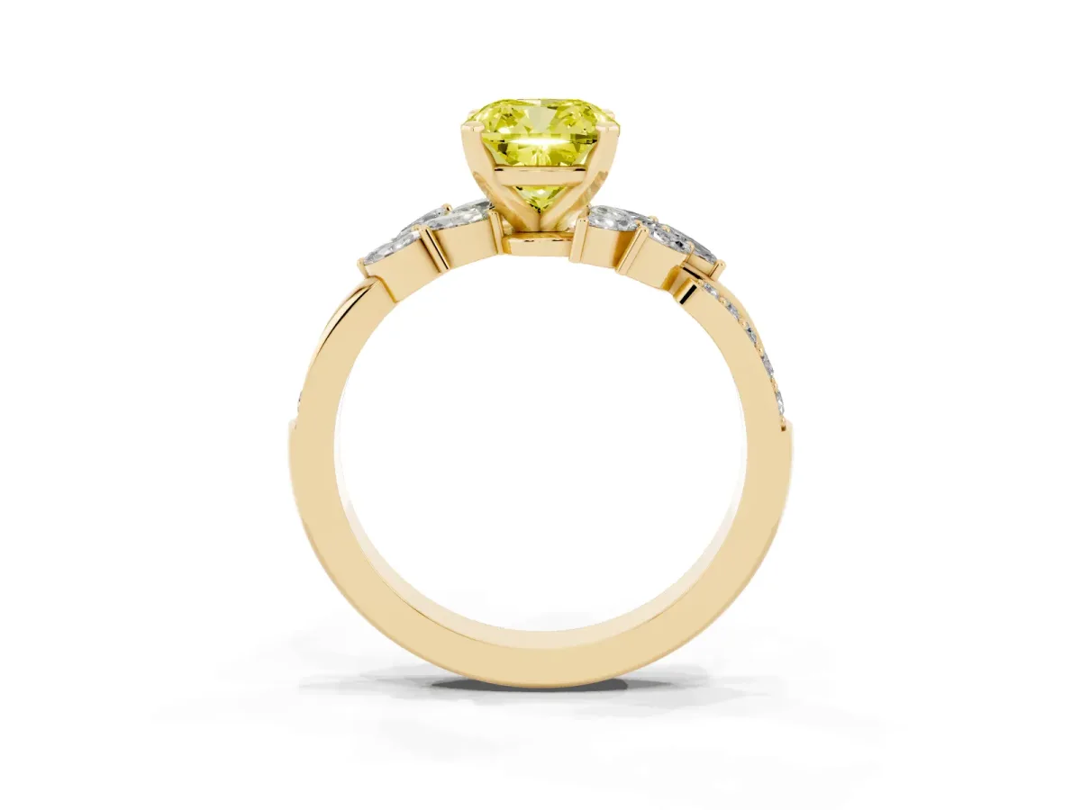 Fancy Yellow Cushion Cut Solitaire Marquise Twist Band with Six-Prong Setting Yellow gold