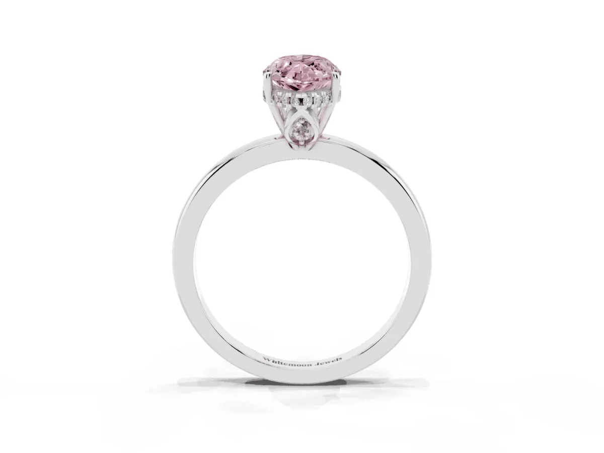 Fancy Pink Marquise Cut Solitaire Diamond Ring with Prong Setting and Plain Band Silver