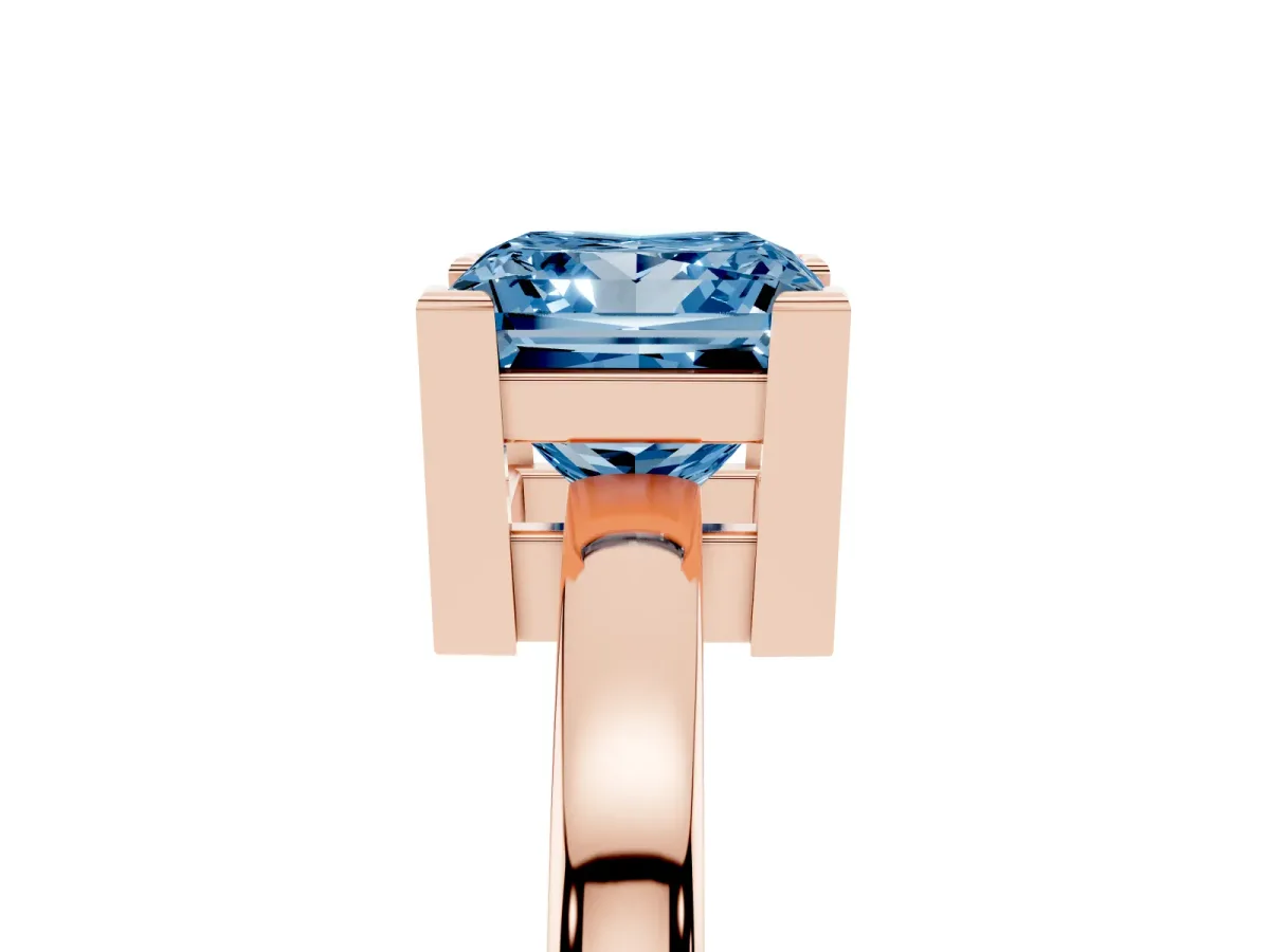 Fancy Blue Princess Cut Cut Solitaire Ring with Four-Prong Setting and Classic Band Rose gold