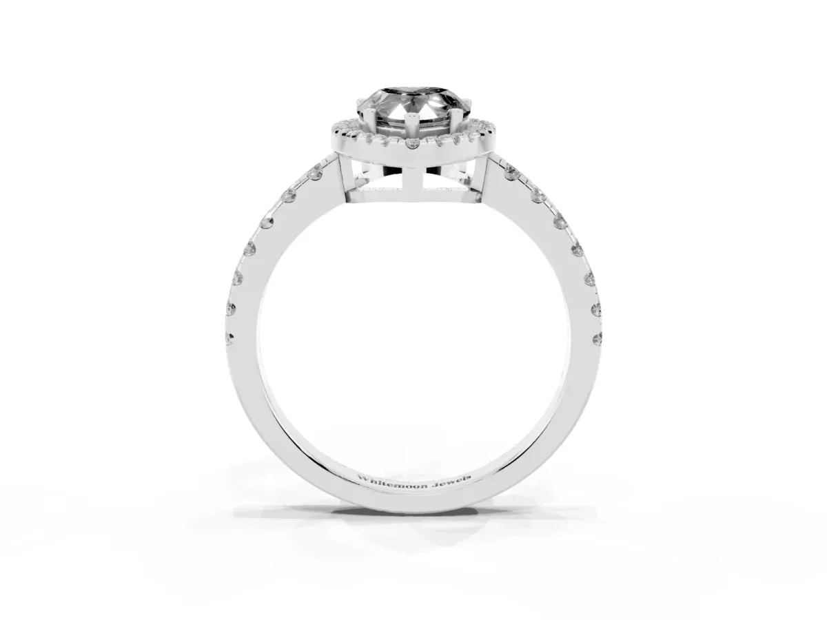 Fancy Black Pear Cut Diamond Halo Ring with Pavé Band and Four-Prong Setting Platinum