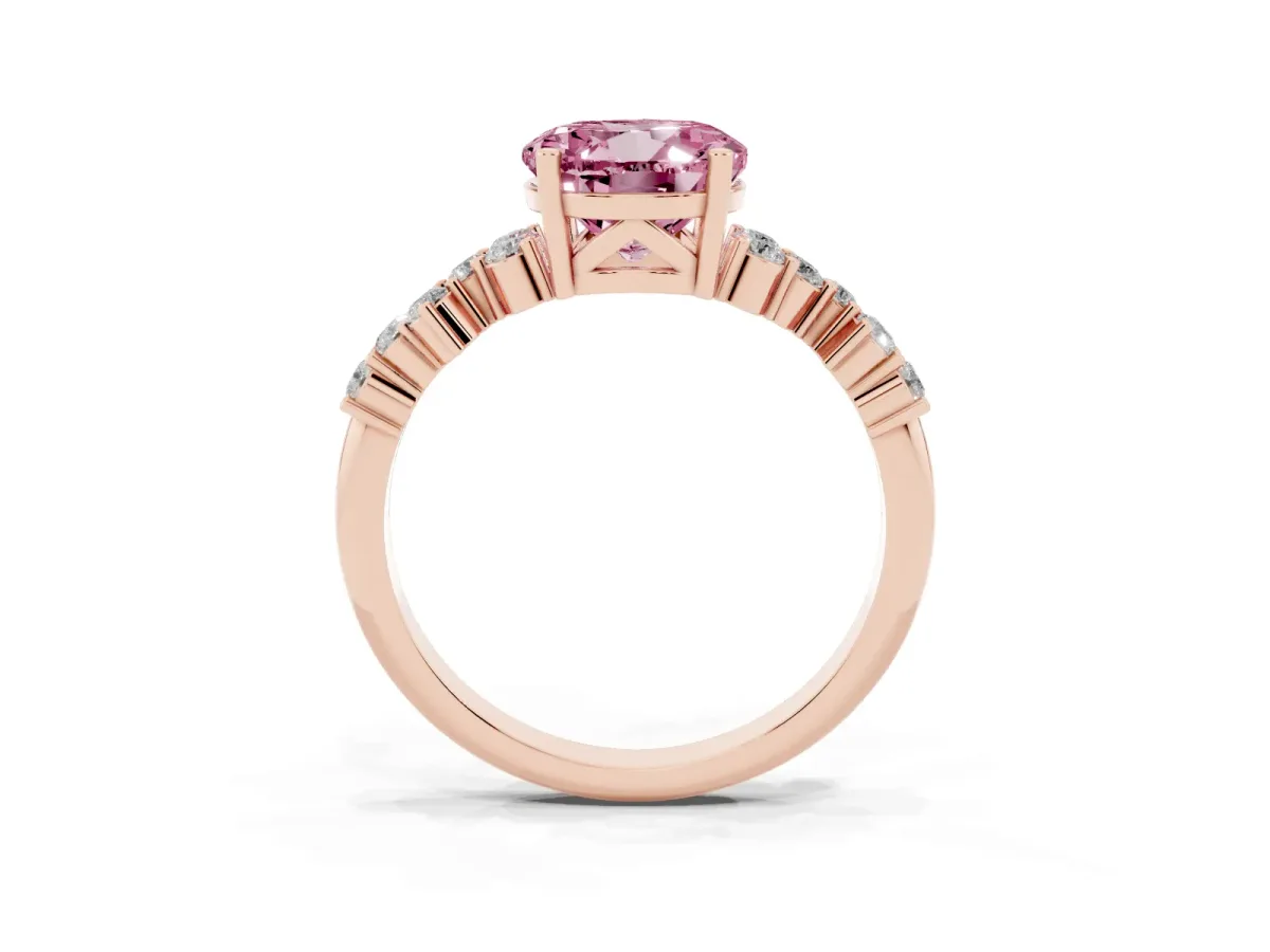 Fancy Pink Round Cut Diamond Scattered Round Accent Ring with Prong Setting Rose gold