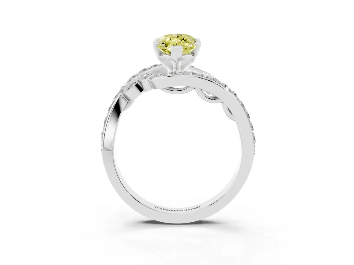 Fancy Yellow Marquise Cut Solitaire with Pavé Twist Band and Four-Prong Setting Platinum