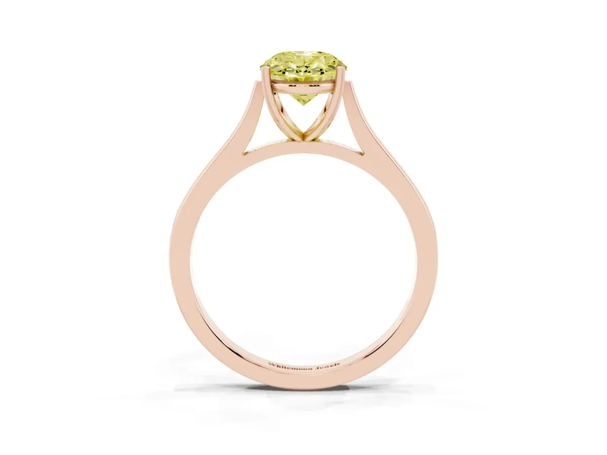 Fancy Yellow Oval Cut Solitaire Heart Prong Engagement Ring with Tapered Band Rose gold
