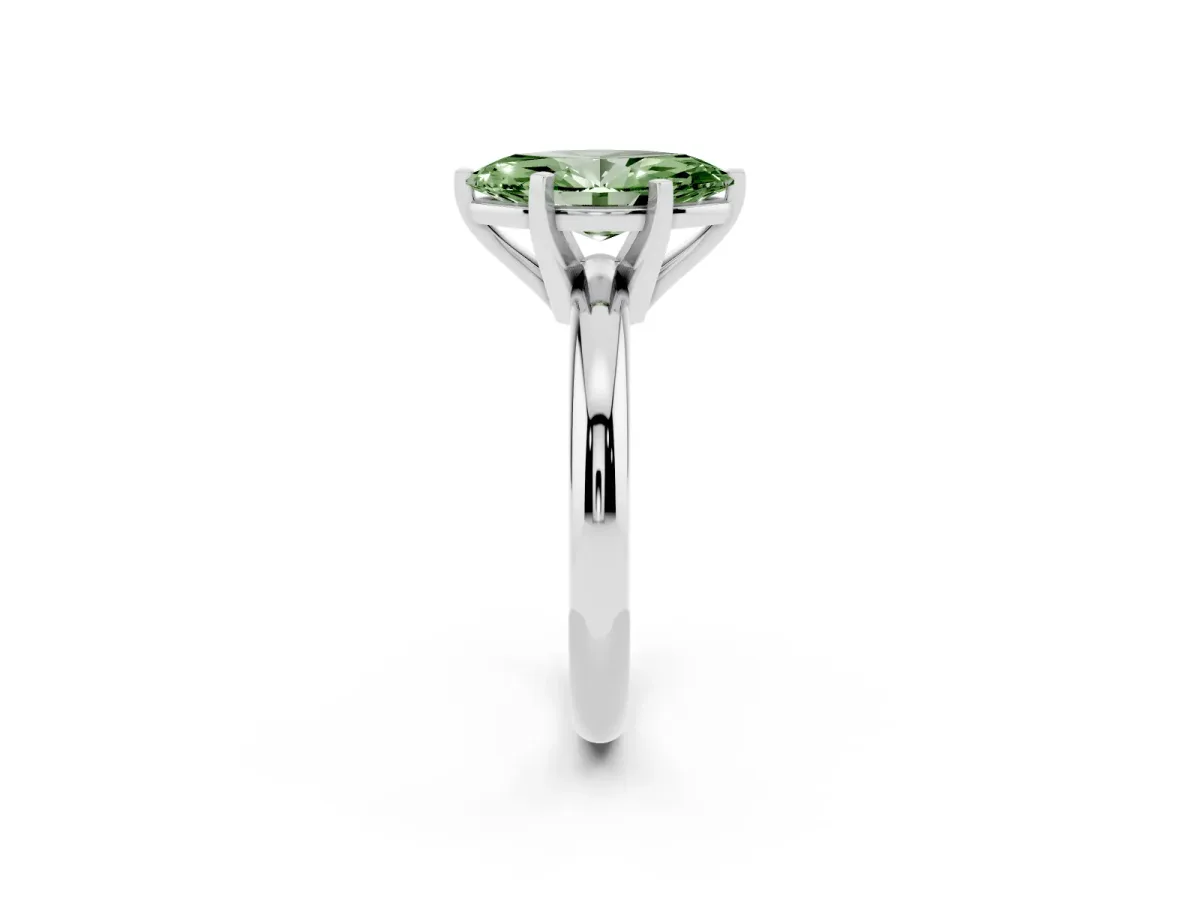 Fancy Green Marquise Cut Diamond Solitaire Engagement Ring with Round Band and Four-Prong Setting Silver