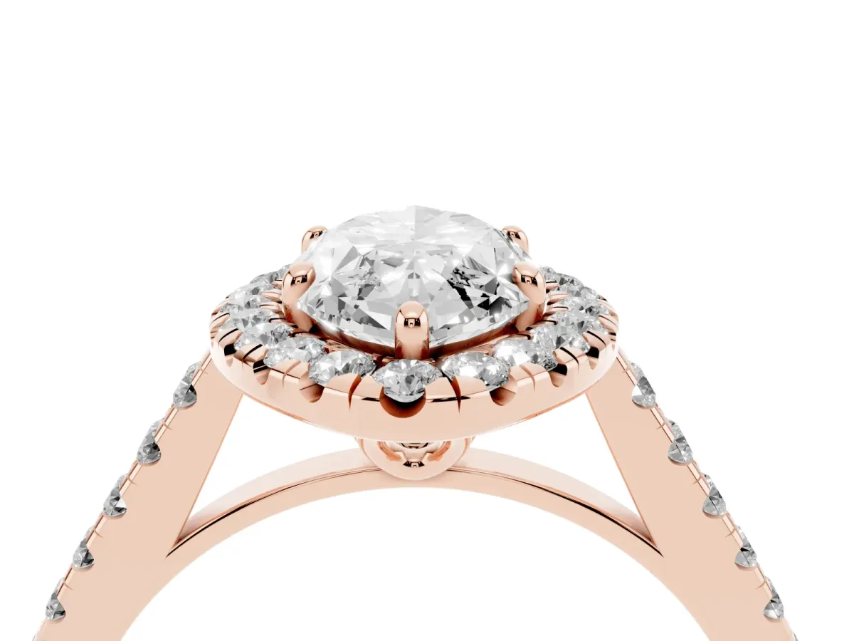 Marquise Cut Halo Pavé Diamond Engagement Ring with Four-Prong Setting Rose gold