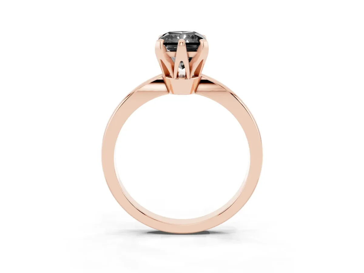 Fancy Black Radiant Cut Solitaire Engagement Ring with Six-Prong Setting and Tapered Band Rose gold