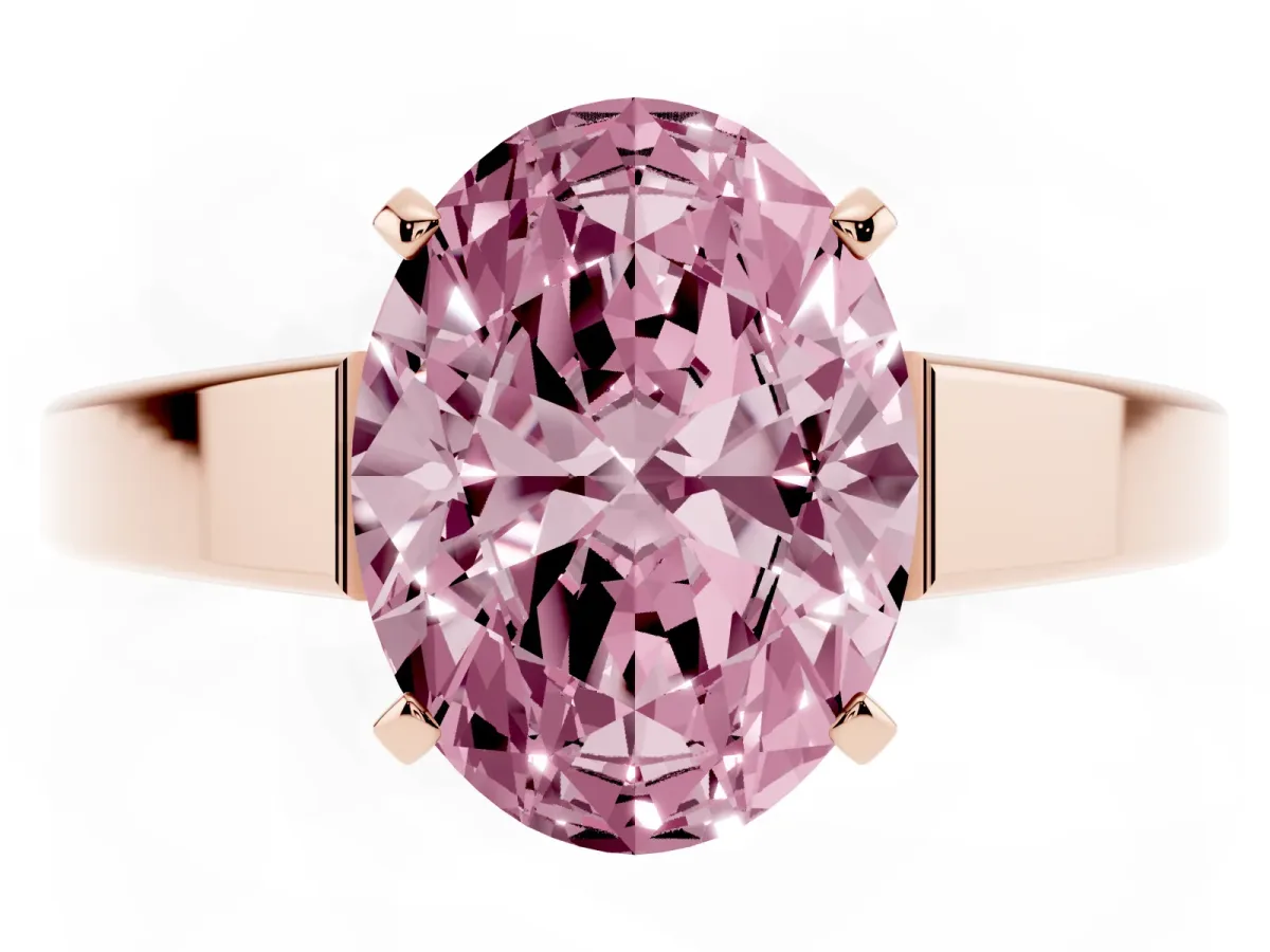 Fancy Pink Oval Cut Solitaire Engagement Ring with Four-Prong Setting and Tapered Band Rose gold