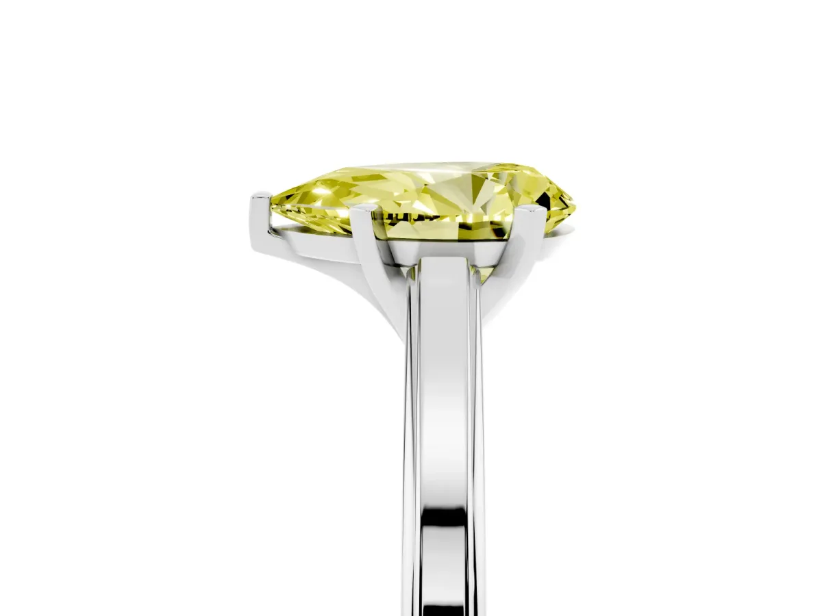 Fancy Yellow Pear Cut Solitaire Diamond Ring with Four-Prong Setting and Classic Band Platinum