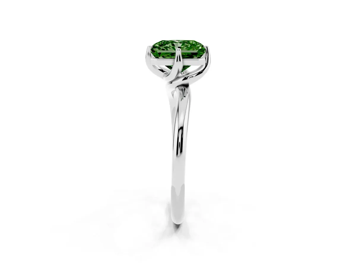 Fancy Green Radiant Cut Diamond Solitaire Engagement Ring with Four-Prong Setting and Classic Band Silver