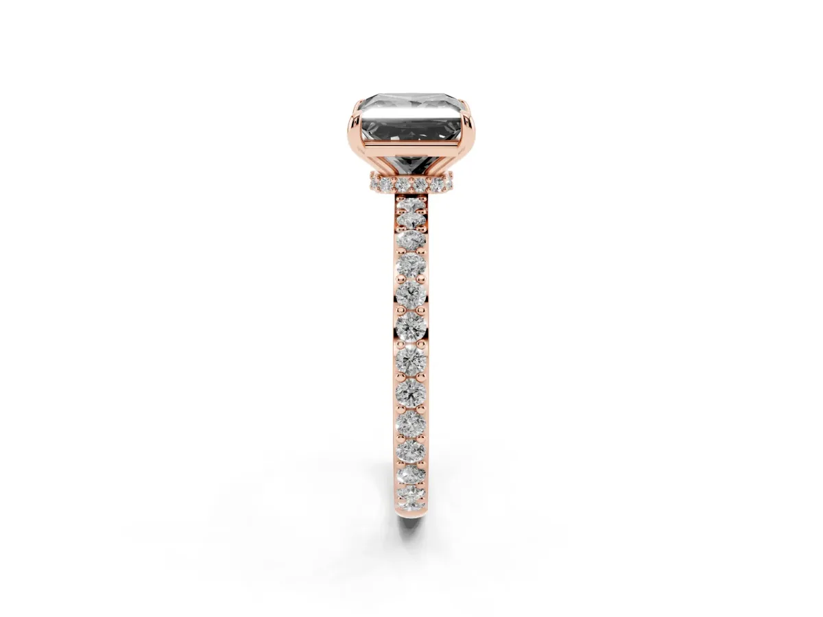 Fancy Black Princess Cut Diamond Solitaire Engagement Ring with Pavé Band and Four-Prong Setting Rose gold