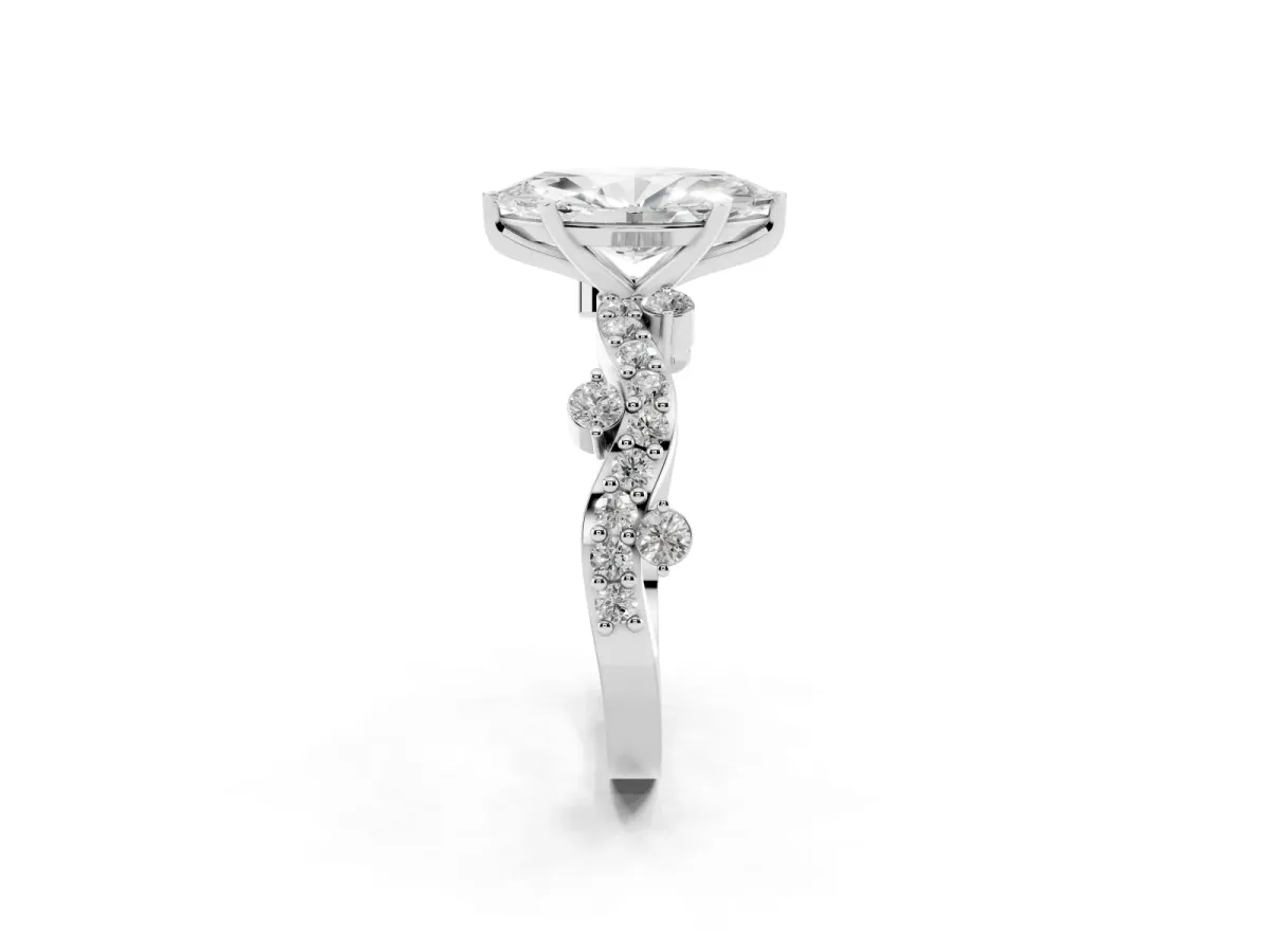 Marquise Cut Cut Solitaire Diamond Twisted Band with Pave Setting Platinum