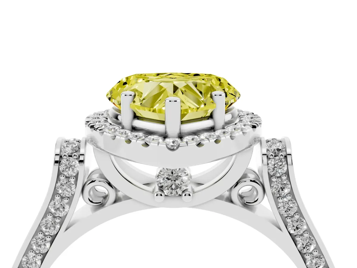 Fancy Yellow Heart Cut Halo Pave Split Shank Prong Setting Ring Platinum