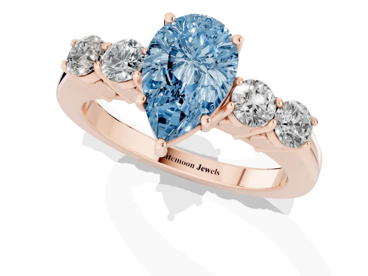 Fancy Blue Pear Cut Cut Diamond Five-Stone Prong Set White Gold Ring Rose gold