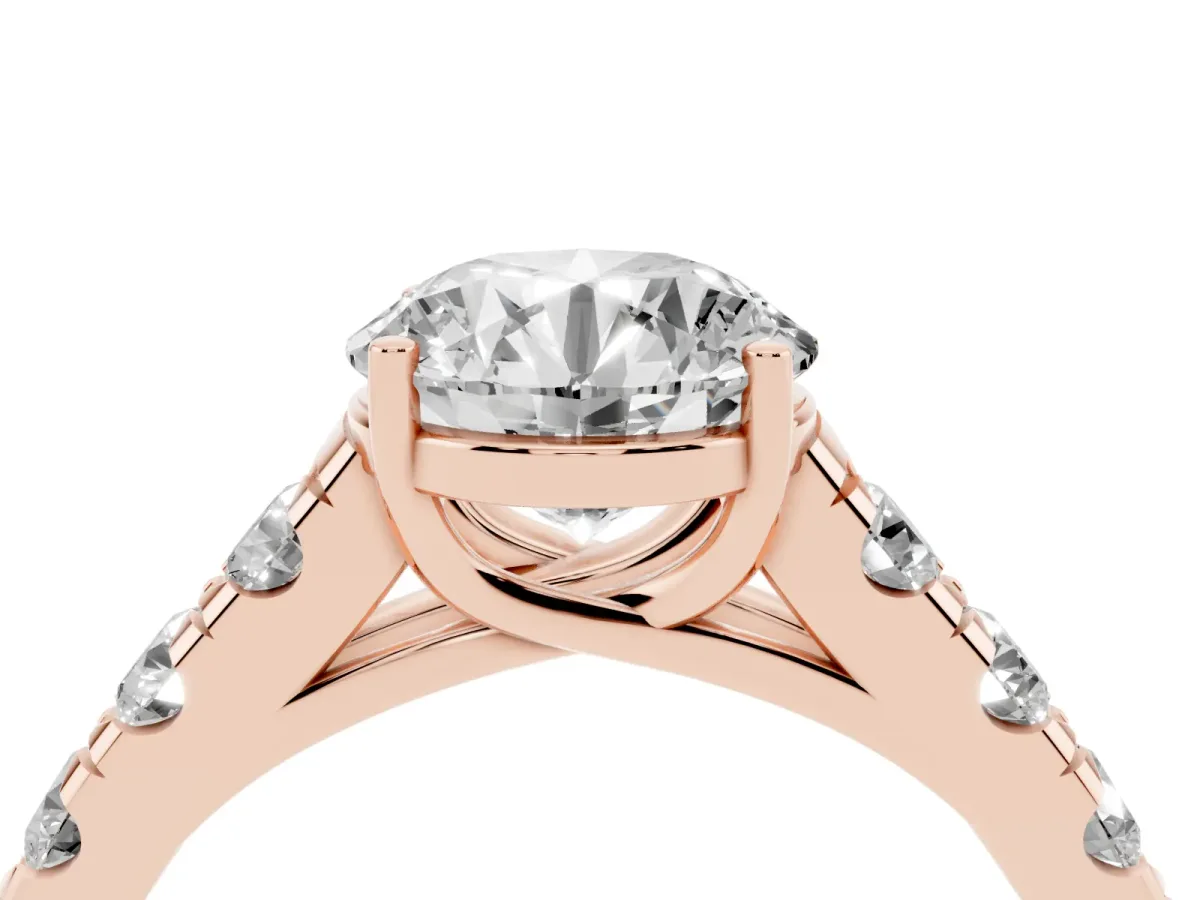 Round Cut Cut Diamond Solitaire Ring with Micro Pave Band and Prong Setting Rose gold