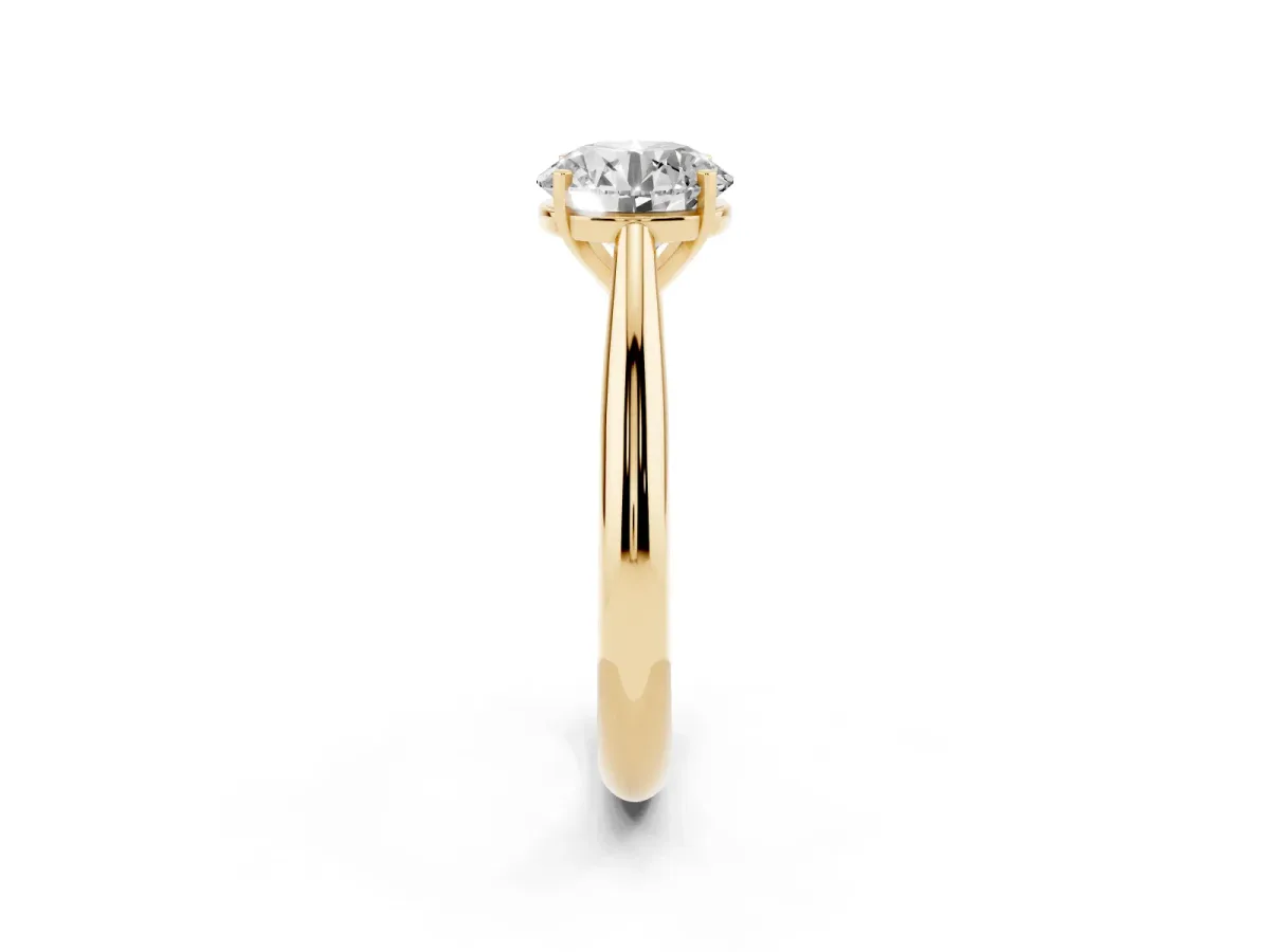 Round Cut Diamond Solitaire Engagement Ring with Cathedral Setting and Four-Prong Mount Yellow gold