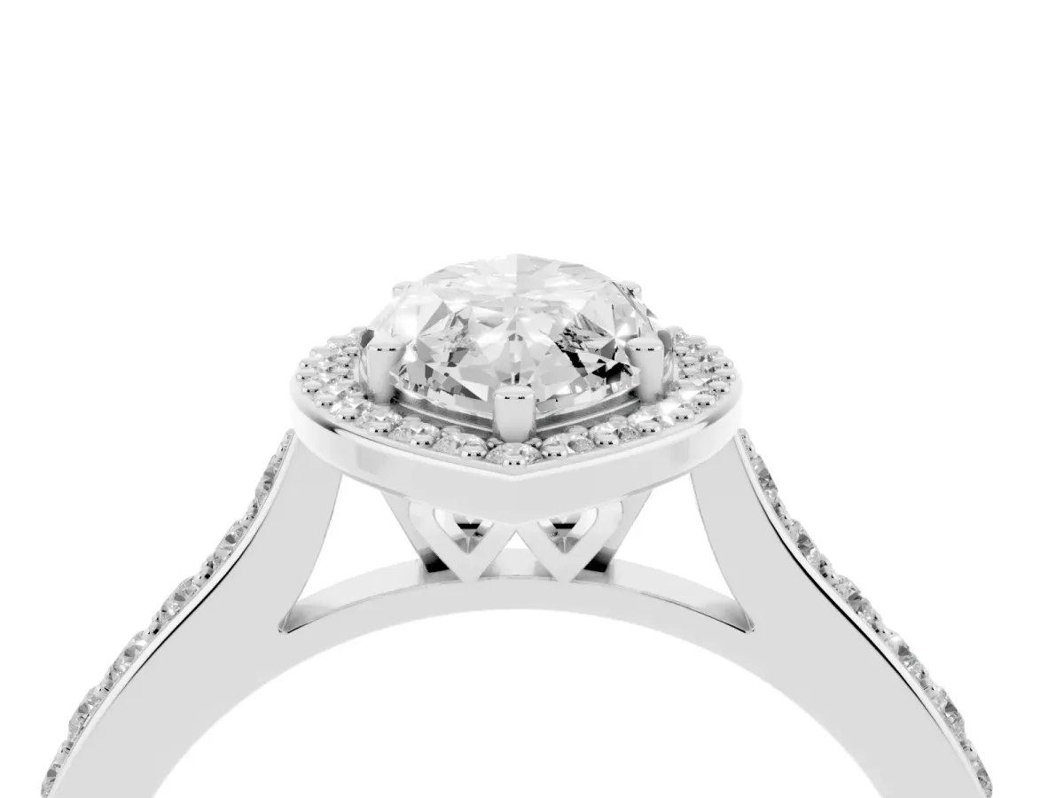 Marquise Cut Diamond Halo Engagement Ring with Round Pavé Shoulders and Prong Setting Platinum