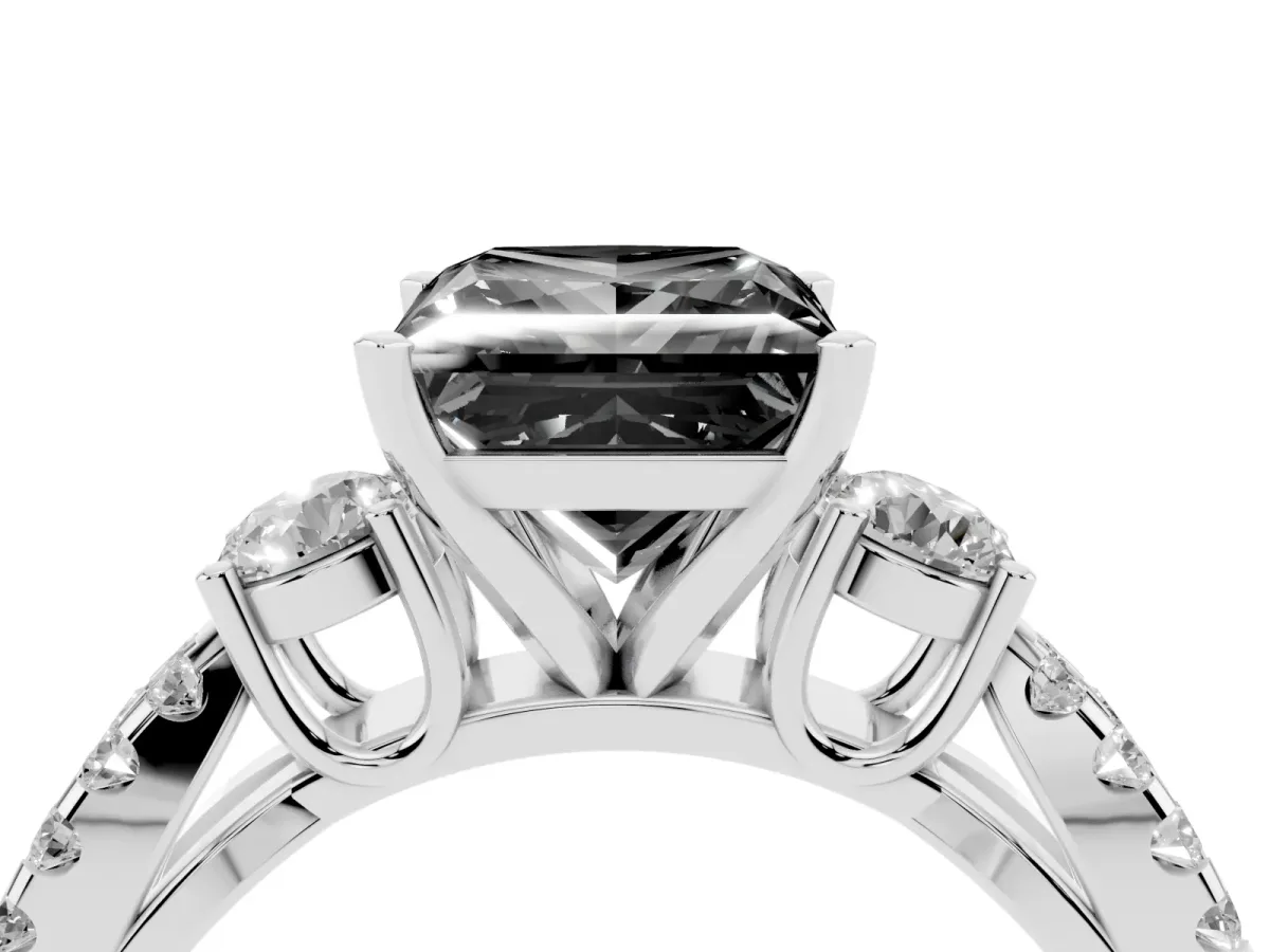 Fancy Black Princess Cut Diamond Three-Stone Ring with Pavé Split Shank and Four-Prong Setting Silver