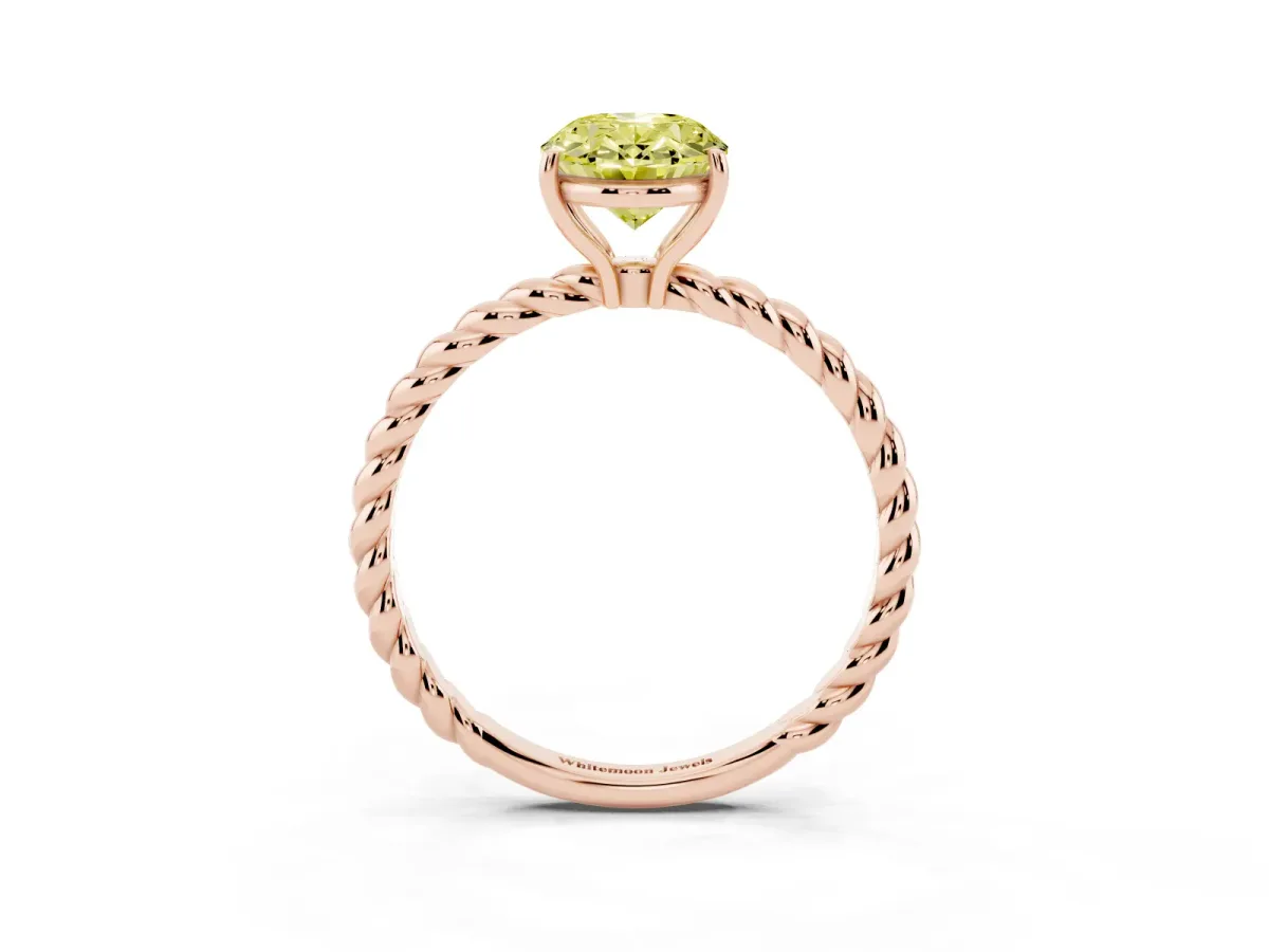Fancy Yellow Oval Cut Solitaire Twisted Band 4-Prong Ring Rose gold