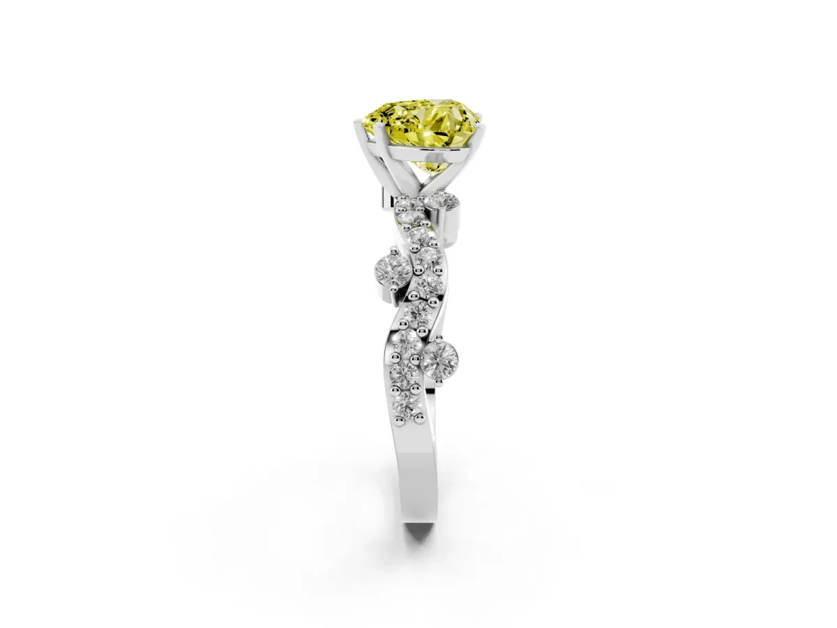 Fancy Yellow Heart Cut Cut Solitaire Diamond Twisted Band with Pave Setting Platinum