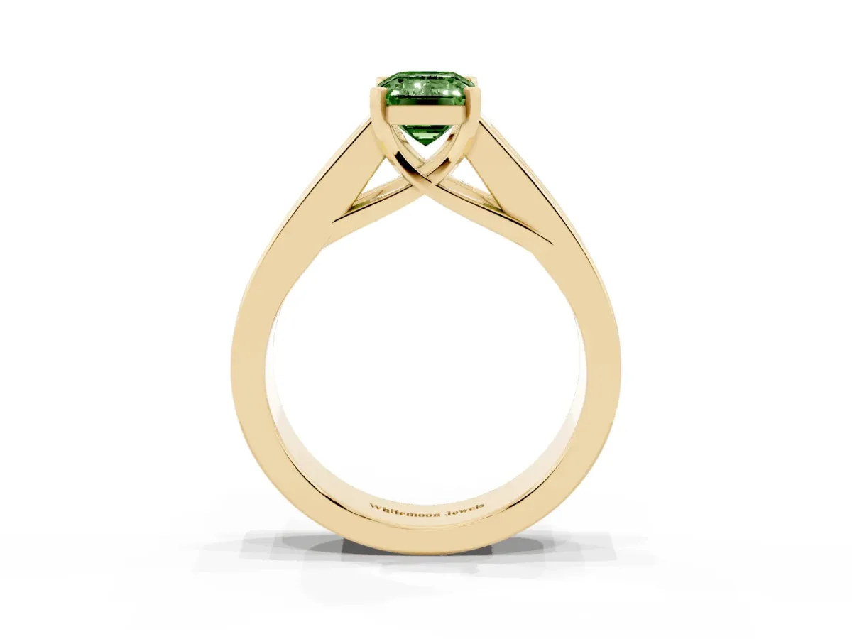 Fancy Green Emerald Cut Cut Channel Set Solitaire Ring with Four-Prong Setting Yellow gold