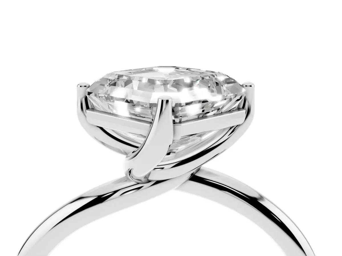Asscher Cut Diamond Solitaire Engagement Ring with Four-Prong Setting and Classic Band Silver