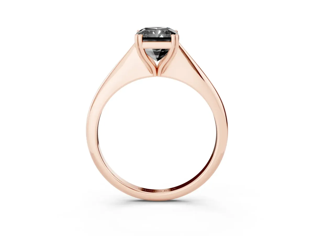 Fancy Black Radiant Cut Solitaire Diamond Ring with Six-Prong Setting and Classic Band Rose gold