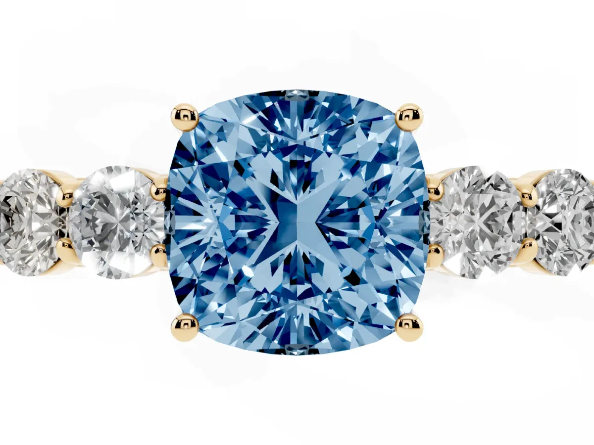 Fancy Blue Cushion Cut Cut Diamond Five-Stone Prong Set White Gold Ring Yellow gold