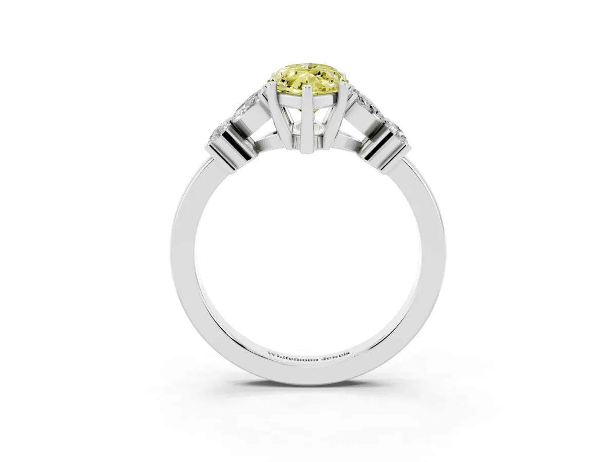 Fancy Yellow Marquise Cut Diamond Floral Cluster Ring with Solitaire Band and Prong Setting Silver