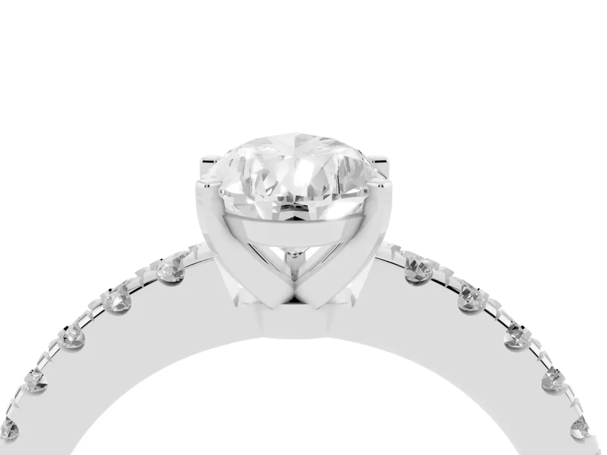 Pear Cut Solitaire Diamond with Pavé Band and Four-Prong Setting Silver
