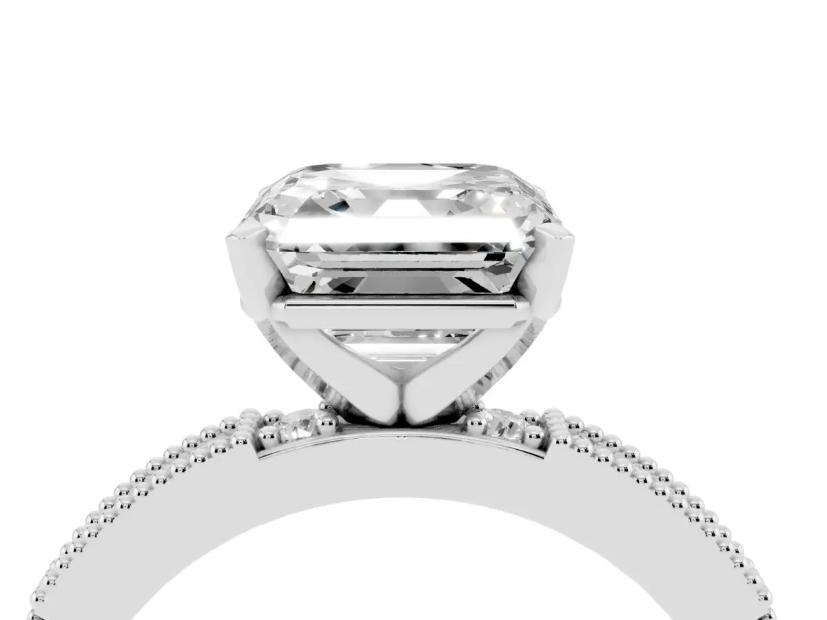 Asscher Cut Solitaire with Pavé Band and Four-Prong Setting Silver