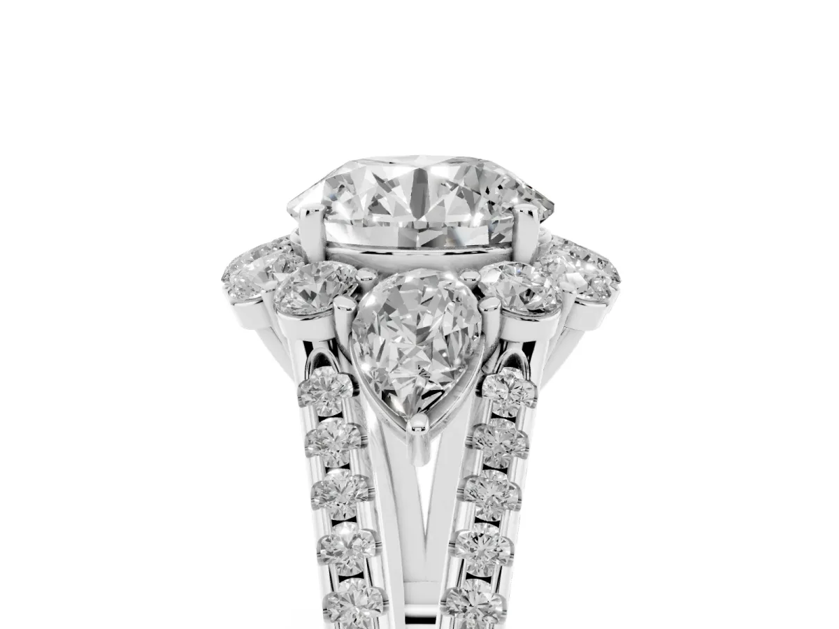 Round Cut Halo Split Shank Diamond Engagement Ring with Prong Setting Silver