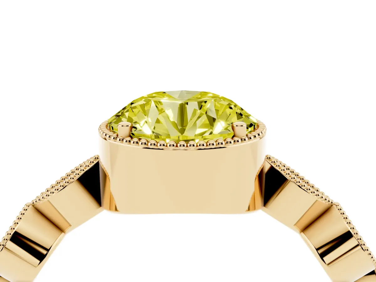 Fancy Yellow Round Cut Diamond Vintage Milgrain Ring with Round Stations Yellow gold