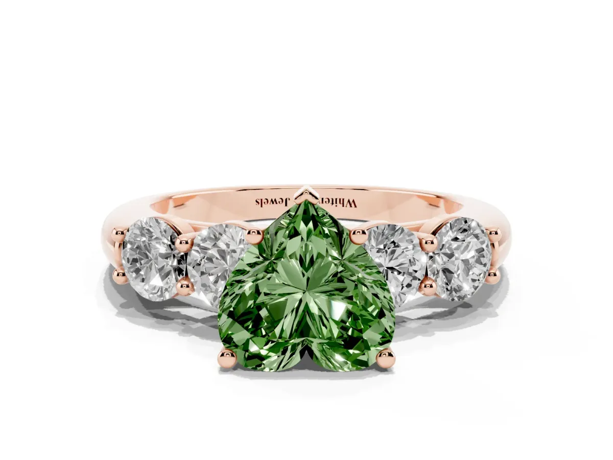 Fancy Green Heart Cut Cut Five-Stone Prong Set Diamond Ring with Classic Band Rose gold