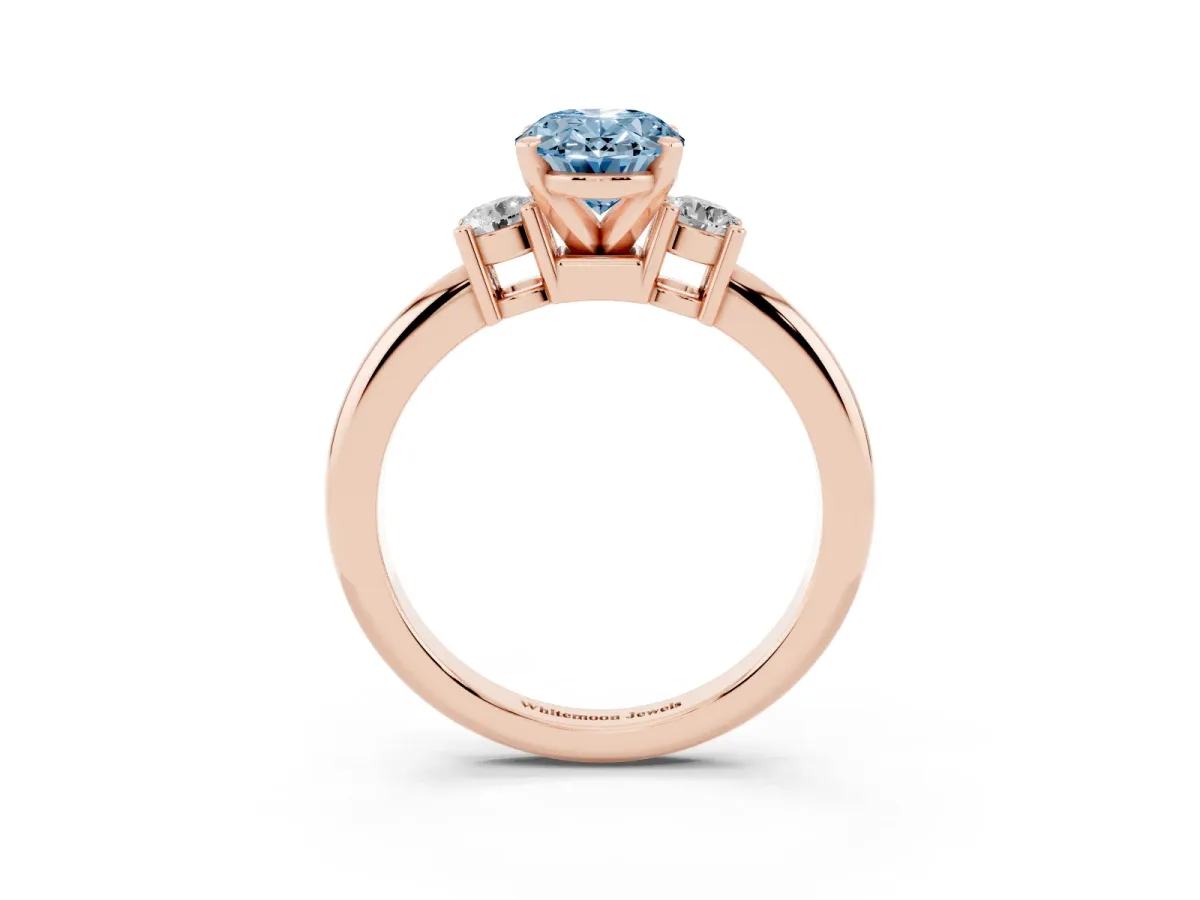Fancy Blue Three-Stone Oval Cut Cut Diamond Solitaire with Prong Setting and Classic Band Rose gold