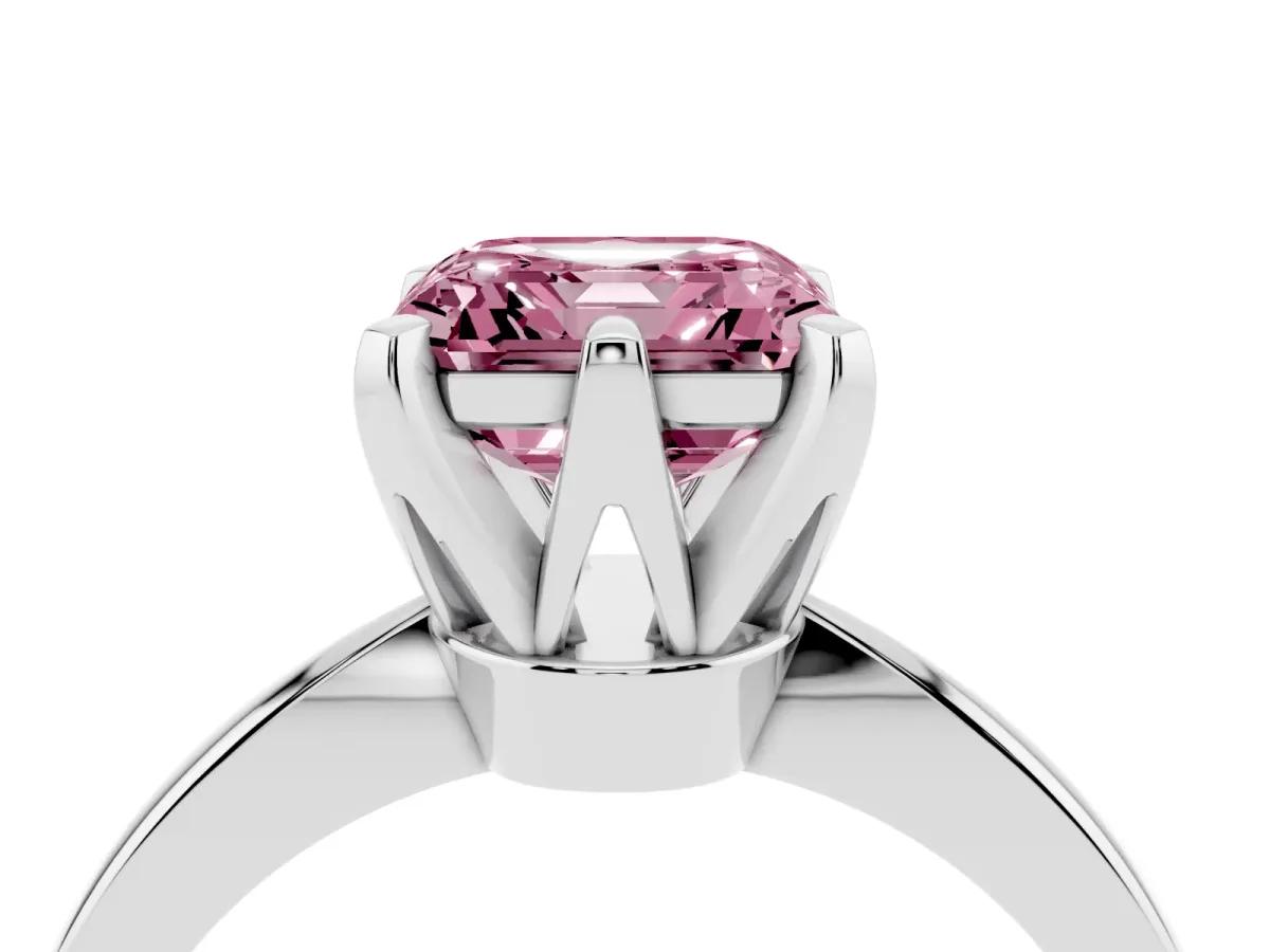 Fancy Pink Asscher Cut Solitaire Engagement Ring with Six-Prong Setting and Tapered Band White gold