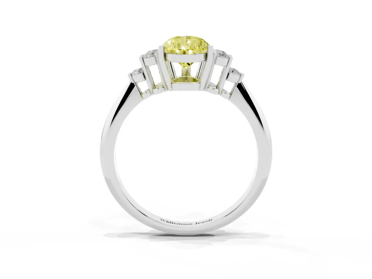 Fancy Yellow Pear Cut Cut Diamond Cluster Ring with Solitaire Band and Four-Prong Setting Silver