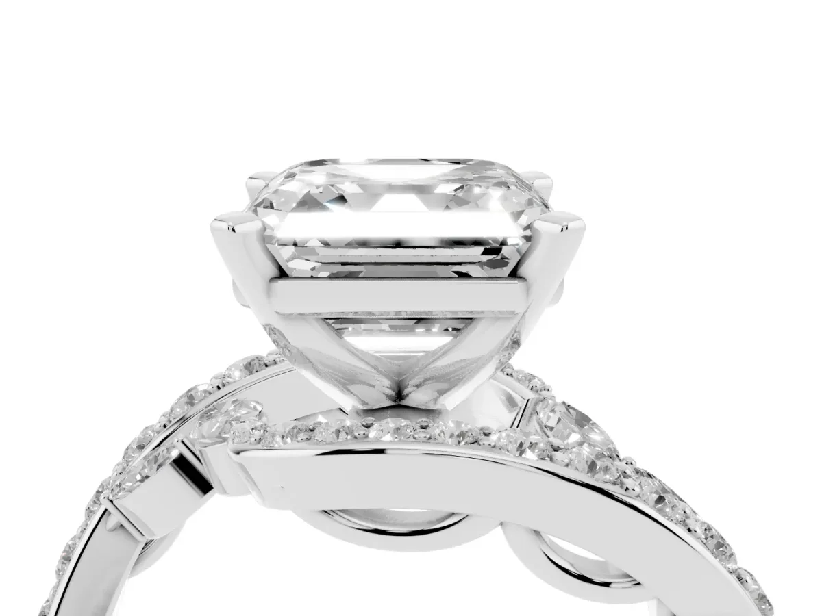 Asscher Cut Solitaire with Pavé Twist Band and Four-Prong Setting Silver
