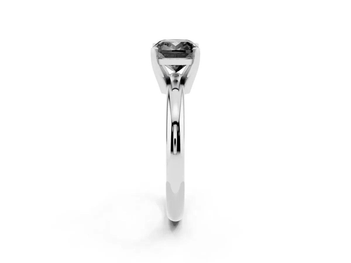 Fancy Black Cushion Cut Diamond Solitaire Engagement Ring with Round Band and Four-Prong Setting Platinum