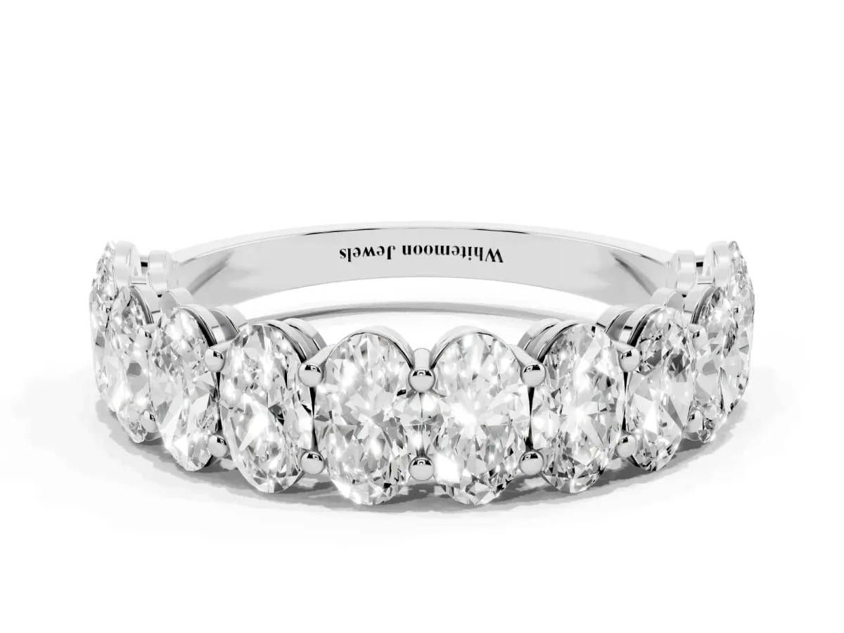 Oval Diamond Prong-Set Eternity Band White gold