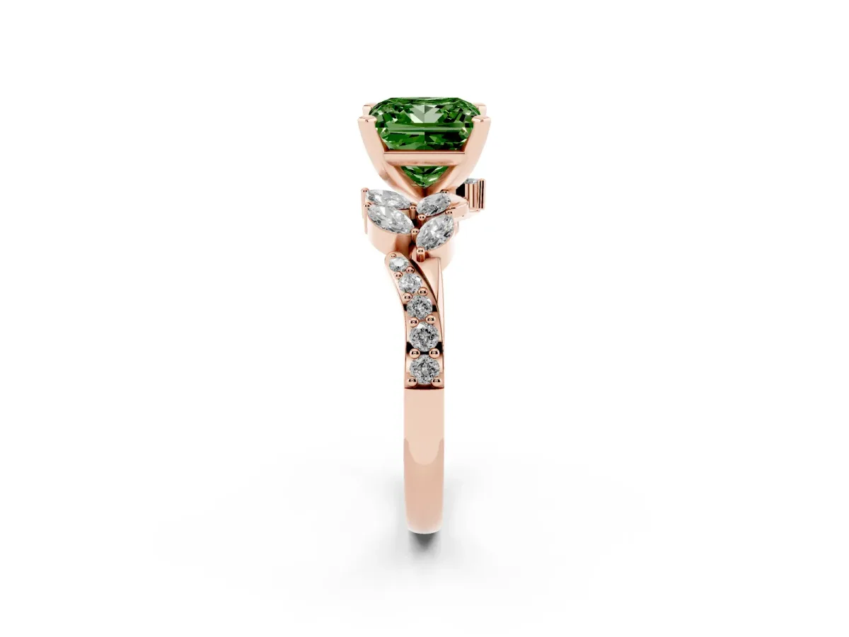 Fancy Green Princess Cut Solitaire Marquise Twist Band with Six-Prong Setting Rose gold