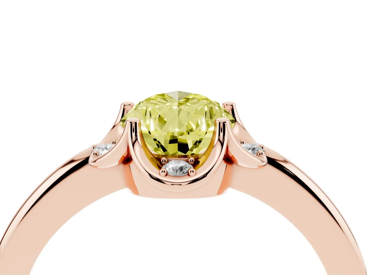 Fancy Yellow Pear Cut Halo Diamond Ring with Round Cluster Setting, Solitaire Band, and Four-Prong Setting Rose gold
