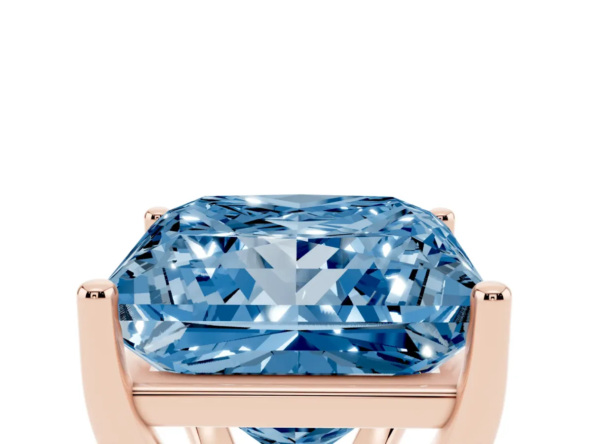 Fancy Blue Princess Cut Cut Diamond Solitaire Engagement Ring with Tapered Plain Band and Four-Prong Setting Rose gold