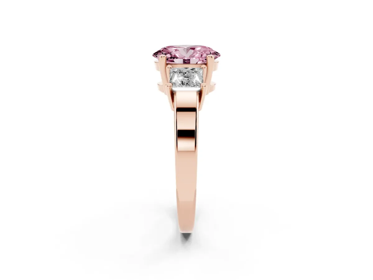 Fancy Pink Three-Stone Oval Cut Cut Solitaire Ring with Prong Setting Rose gold